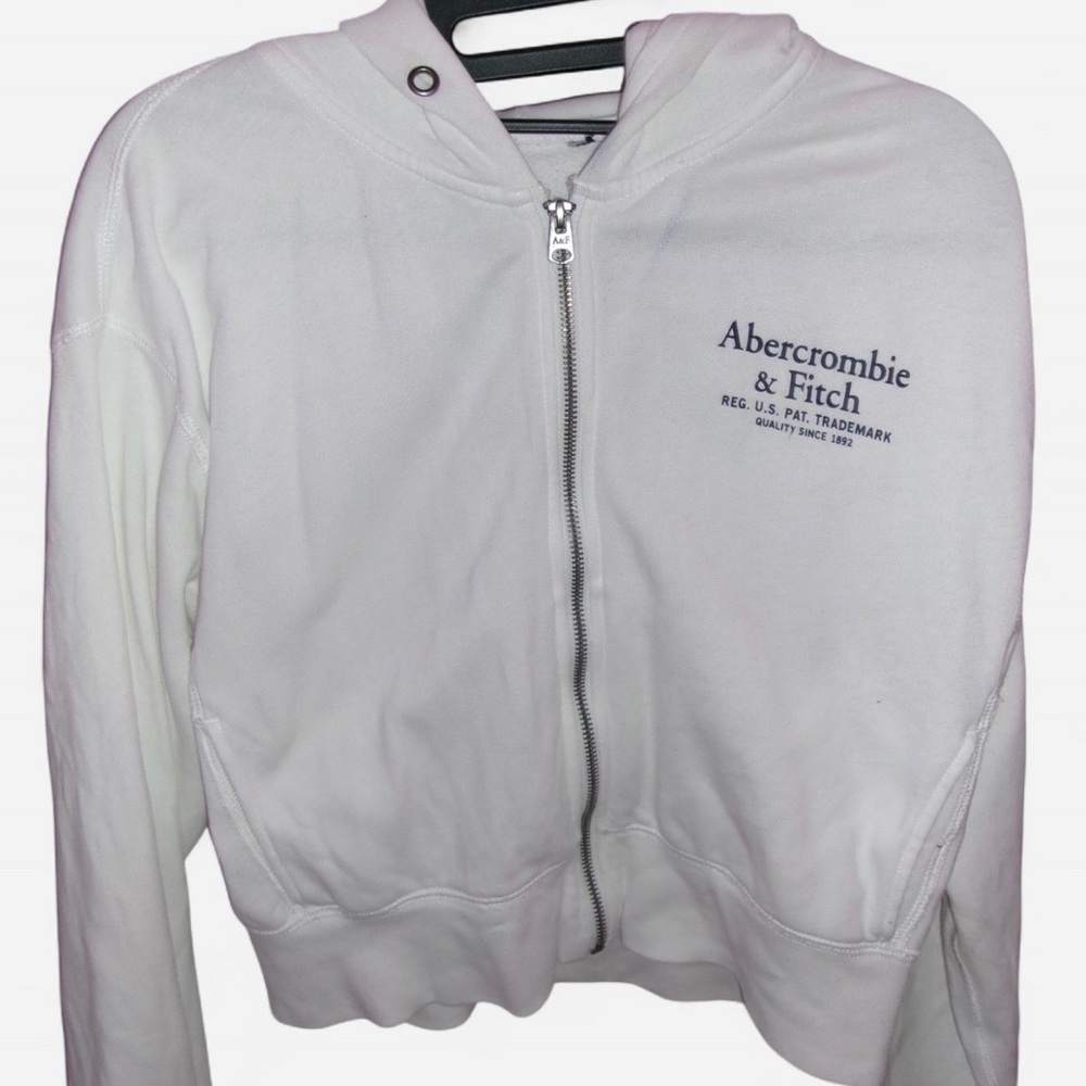 Abercrombie & Fitch White Zip Front Hoodie Jacket